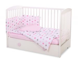 Bedding set 3-pcs - stars gray - pink/ pink
